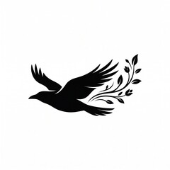 Fototapeta premium Black bird with floral elements flying