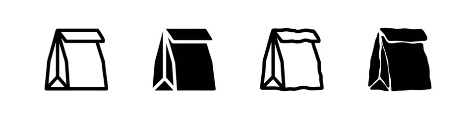 Set of four stylized black and white paper bag icons, abstract packaging © liubomir118809