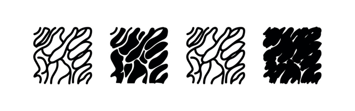 Abstract swirling curved lines or noodle pattern icon set
