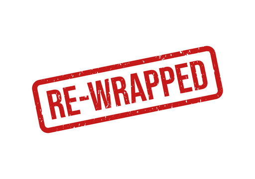 Red re-wrapped stamp or label on white background