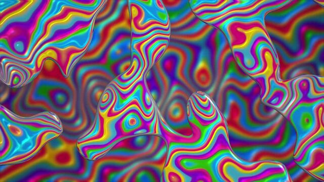 Ultra colorful psychedelic motion background with waves of swirling vibrant colors flowing through fluid morphing liquid blob shapes. This trippy animation is full HD and a seamless loop.