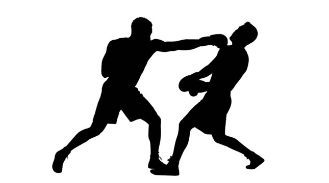 Silhouette of two people fighting in boxing stance isolated on transparent background, Vector