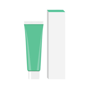 Green toothpaste tube and white packaging box mockup