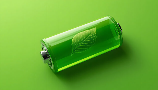 Green Eco Battery with Leaf Symbol Clean Energy Concept Mobile Wallpaper