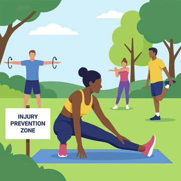 Woman stretching on exercise mat outdoors.