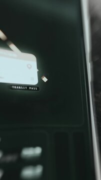 Public transport terminal confirming successful transit pass payment