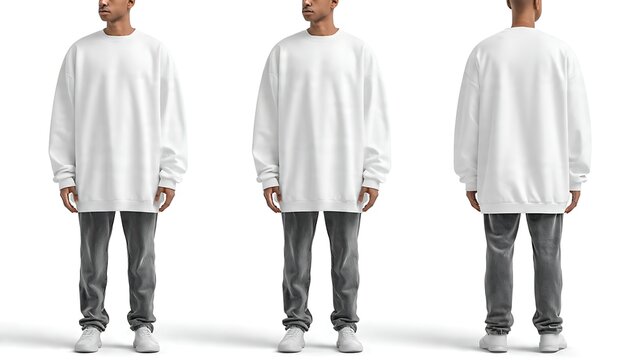 Three men in white shirts and dark pants standing side by side.