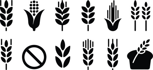 Bakery wheat logo and cereal grain icon set with rice corn oats and bread symbols © Animesh