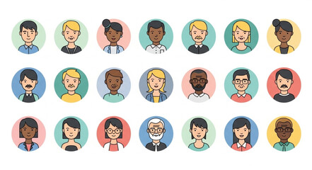 Obraz premium Diverse Group of People Avatars in Circular Frames.