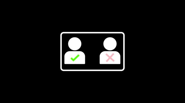 Man check mark and cross mark signs icon animation, on a black background, representing approval and disapproval or correct and incorrect choices, with 4k video animation.
