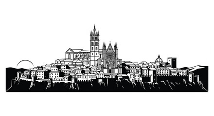 Obraz premium Black and white illustration of cathedral.