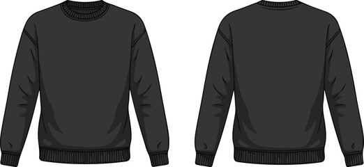 Black Crewneck Sweatshirt Front and Back Mockup Template © Icon Stock