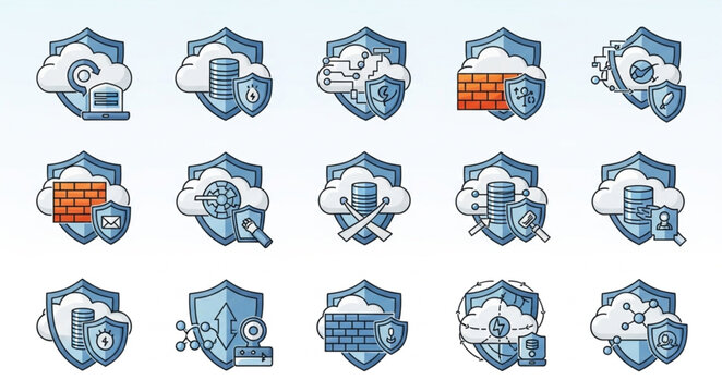 Cyber Security Shield Icons Collection Digital Protection Concepts.