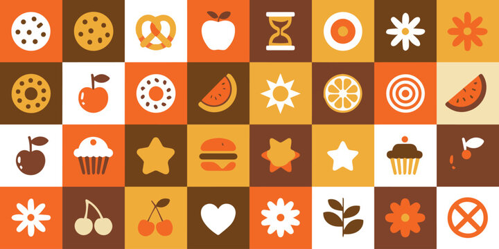 Bakery and pastry icons grid food symbols