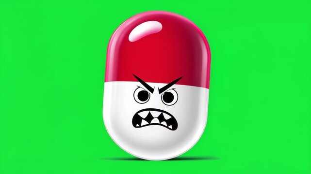 Angry Medicine Capsule Mascot Illustration