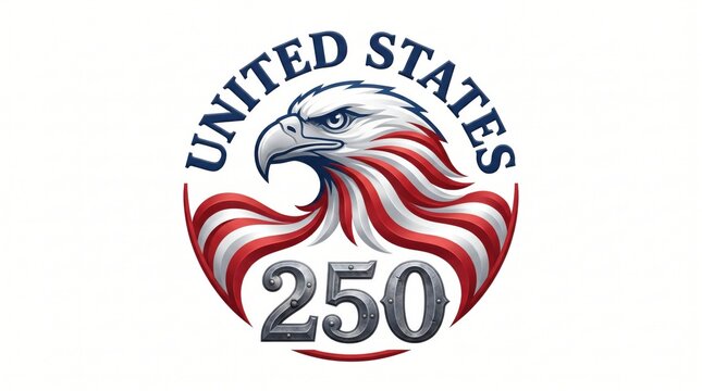 Vibrant illustration of a bald eagles head with united states 250 text isolated on white background