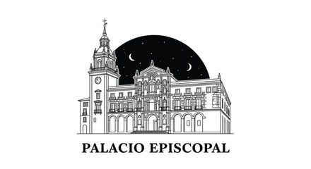 Obraz premium Episcopal Palace Architectural Drawing Illustration.
