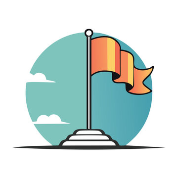 Flat design illustration of a flag on a flagpole with clouds