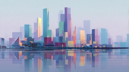 Obraz premium Progress in flat design side view futuristic city theme water color split-complementary color scheme. 