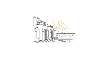 Fototapeta premium Building with Arches and Balcony.