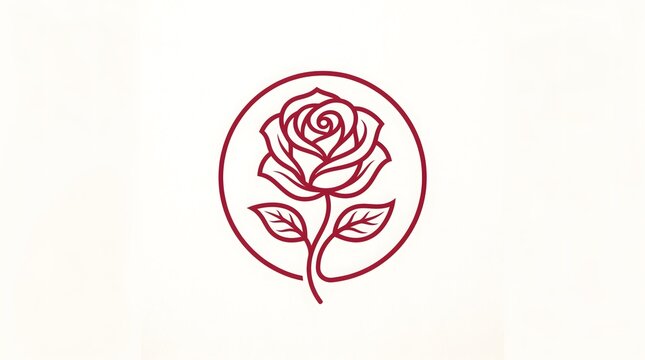 An elegant and minimalist red rose flower logo icon designed in a clean monoline style
