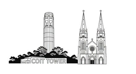 Obraz premium City Tower and Gothic Church Building.