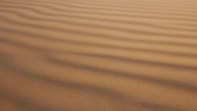 Close-up of rippling sand dunes, showing the natural patterns formed by wind and erosion in a desert landscape