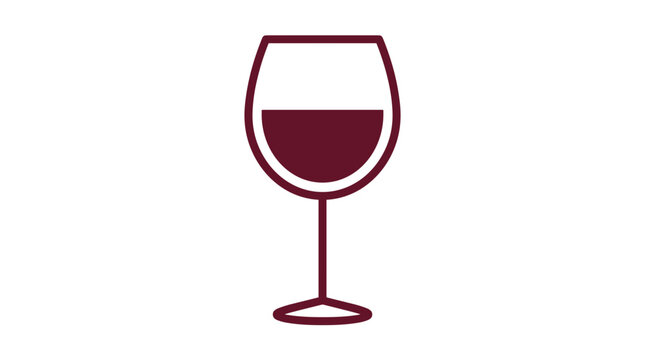 A simple outline of a wine glass filled with red wine.