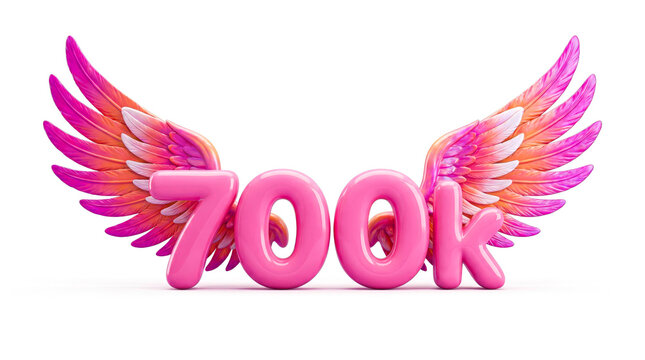 700K Followers Milestone with Pink Angel Wings &ndash; 3D Social Media Achievement and Success Concept