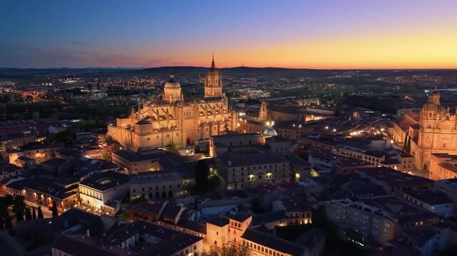 Aerial view of Famous Church In Center Of Old Beautiful Town Of Salamanca, Spain