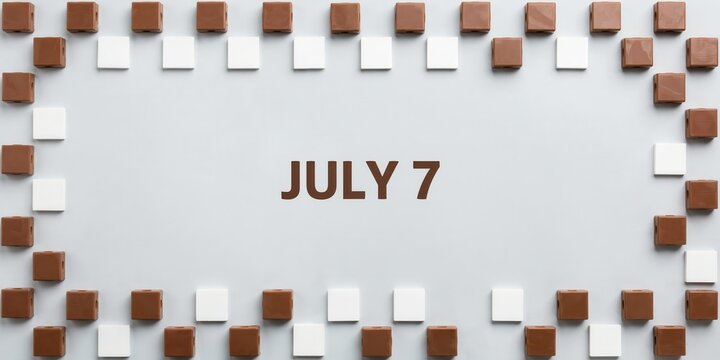 A creative illustration of a date surrounded by small cubes on a gray surface.