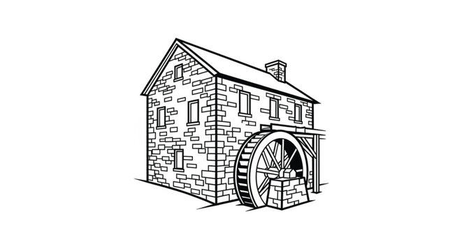 Old water mill house building structure.