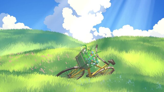 Anime Summer Field Animated Background - Seamless Loop vertical 4K