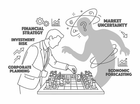 Business Strategy: Man Playing Chess Against Market Uncertainty