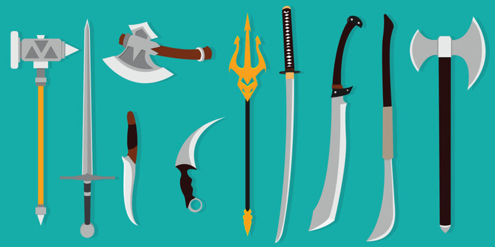 Set of weapon icon designs. Weapon equipment tools