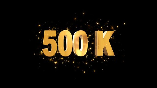 500K Followers Gold 3D Text with Confetti alpha channel Animation ,Stream and Content Subscriber Celebration Confetti Rain Social Media isolated motion design element