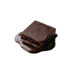 Square dark chocolate piece melting in liquid chocolate
