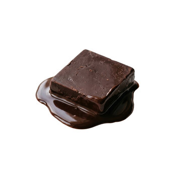 Square dark chocolate piece melting in liquid chocolate