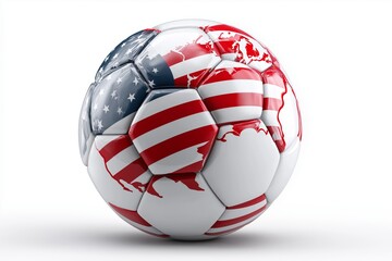 Obraz premium Abstract soccer ball designed with American flag texture representing USA sports concept and patriotism in international football games