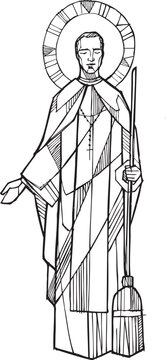 Hand drawn illustration or drawing of Saint Martin de Porres