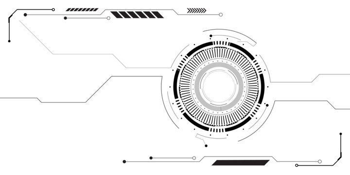 Futuristic sci-fi control panel interface with futuristic circular HUD display on white background