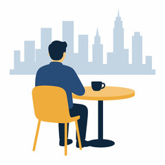 Fototapeta premium A man sitting at a small round table with a cup of coffee.