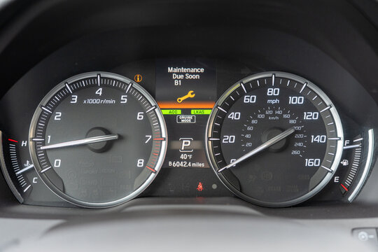 Car dashboard display showing Maintenance Due Soon B1 service alert message with yellow wrench icon