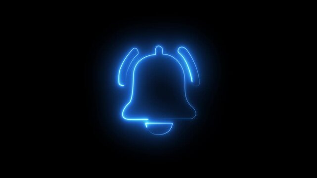 Glowing neon notification bell icon rings to signal a new digital alert. Ideal for digital interface, social media, and technology concepts 4k animation.