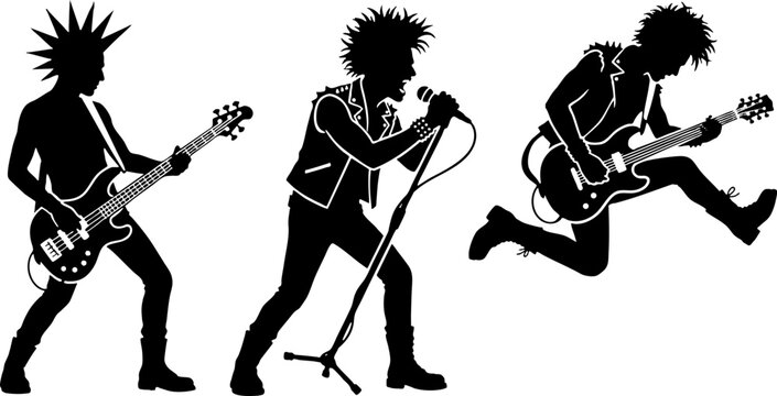 Silhouette of punk rock band performing live music