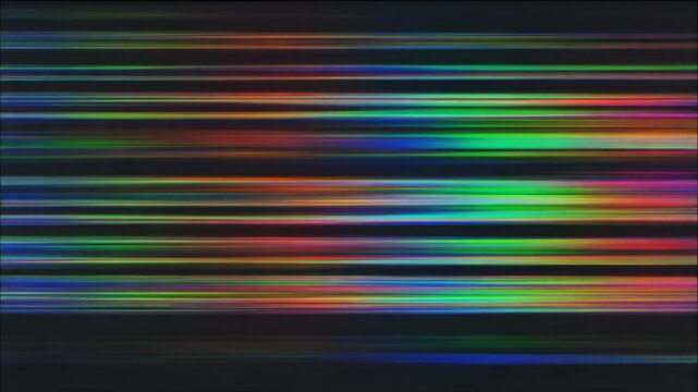 Abstract digital screen glitch effect with vibrant rainbow colors, a modern, dynamic, and visually engaging graphic representation of data corruption or interference
