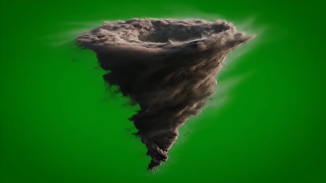Realistic Dark Tornado Cyclone Spinning on Green Screen Background for VFX Compositing