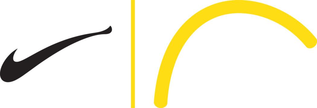 Minimalist vector graphic featuring a black checkmark shape and a yellow curved arch separated by a vertical line