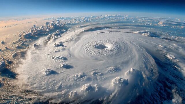 Aerial View of a Massive Hurricane: A breathtaking aerial perspective reveals the immense power and scale of a colossal hurricane churning over the ocean.