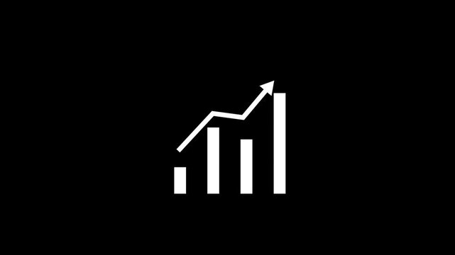 White bar chart with upward arrow showing growth and progress on black background graph business finance economy success graph business finance 4k video animation.